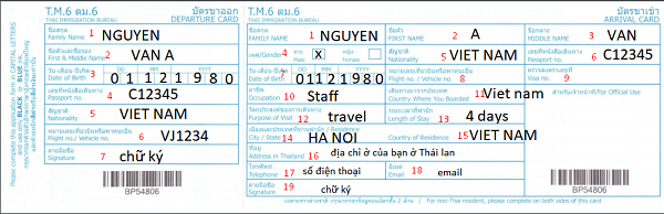 Điền đầy đủ thông tin vào tờ khai xuất-nhập cảnh khi du lịch Thái Lan